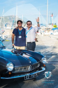 Matthieu Lamoure et Pierre Novikoff d’Artcurial au coté de la BMW 507 Roadster de 1957 à Saint-Jean-Cap-Légendes édition 2015